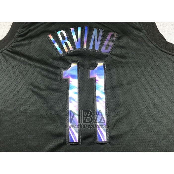 Camiseta Brooklyn Nets Kyrie Irving NO 11 Iridescent Logo Negro